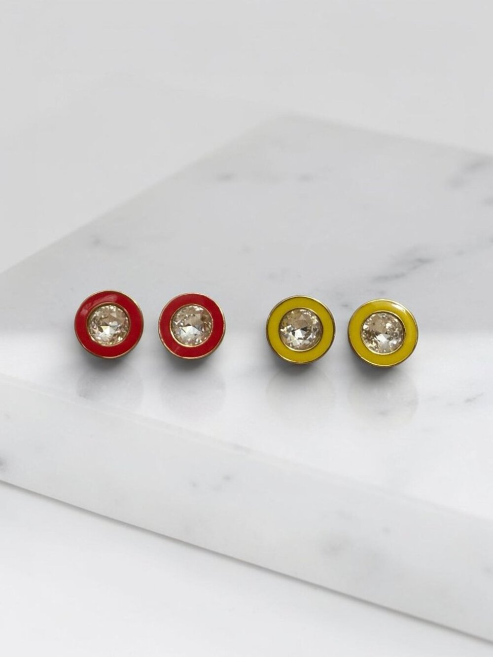 J.Crew Crystal Stud Earrings Red Yellow Enamel Gold-Tone Lot Of 2 Pairs Jewelry